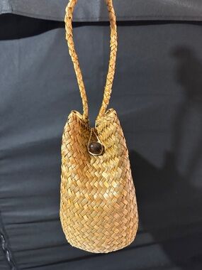 Woven Straw Bucket Bag in Tan